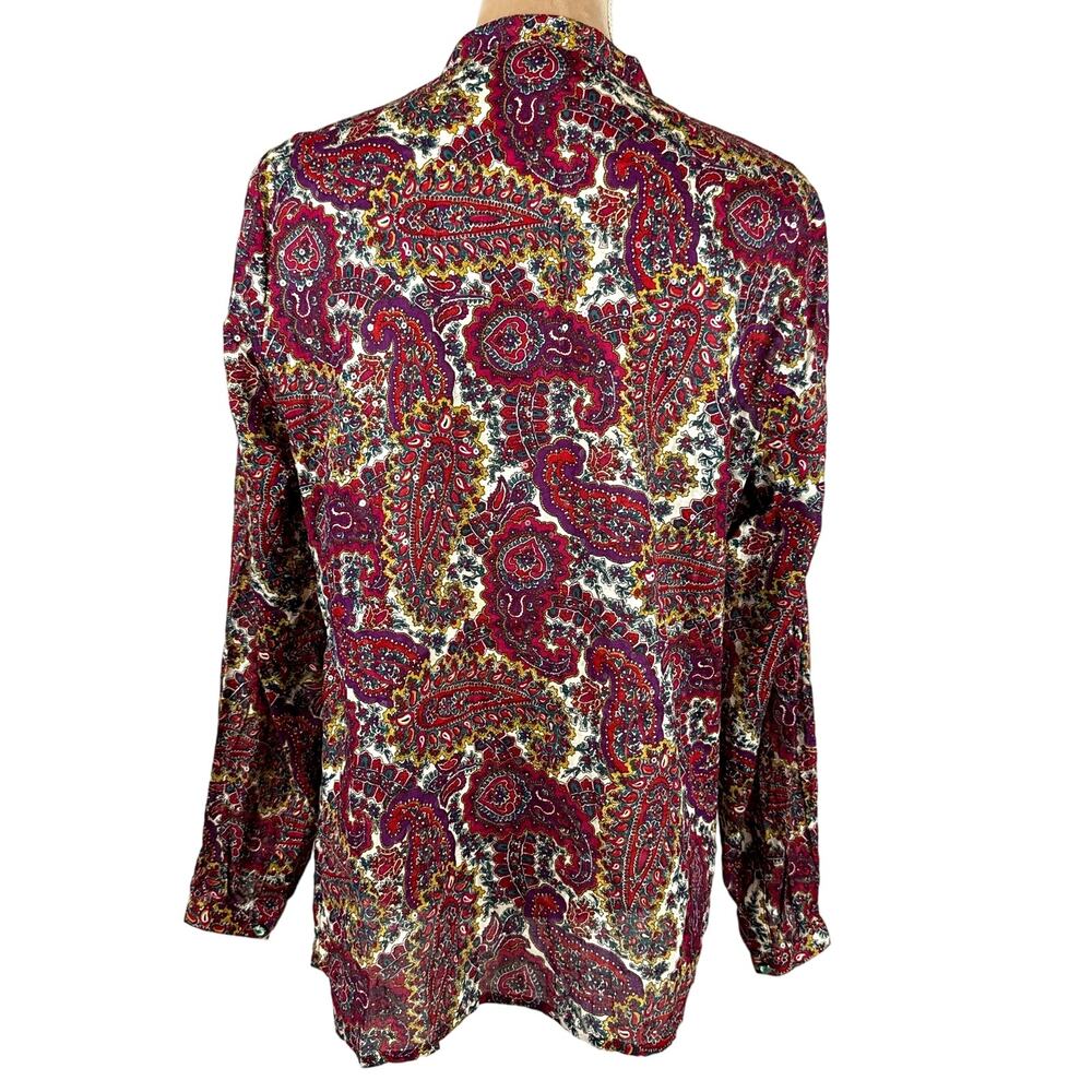 Talbots Popover Top Paisley Multicolored Blue Glass Buttons Womens Sz 12 Fall - Picture 5 of 8